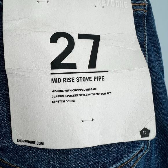 Re/Done Women's 70s Mid Rise Stove Pipe Jeans Dark Wash Blue Size 27 NWT - Picture 9 of 13